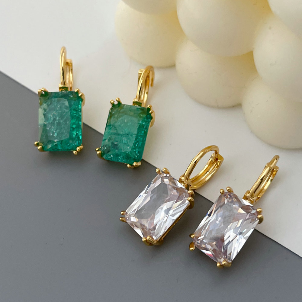 Pave zircon square shape earrings