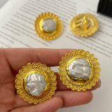 Fresh water pearl sunflower earrings