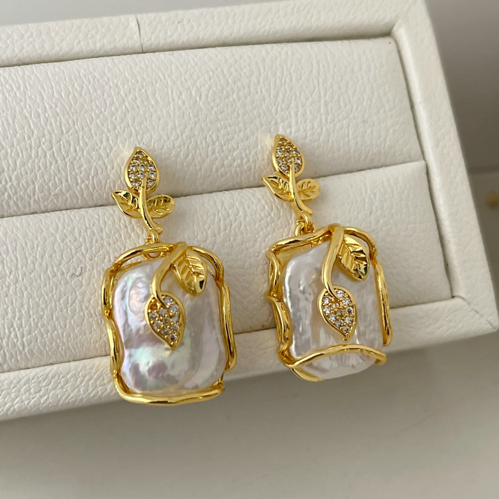 Leaf fresh water pearl earrings