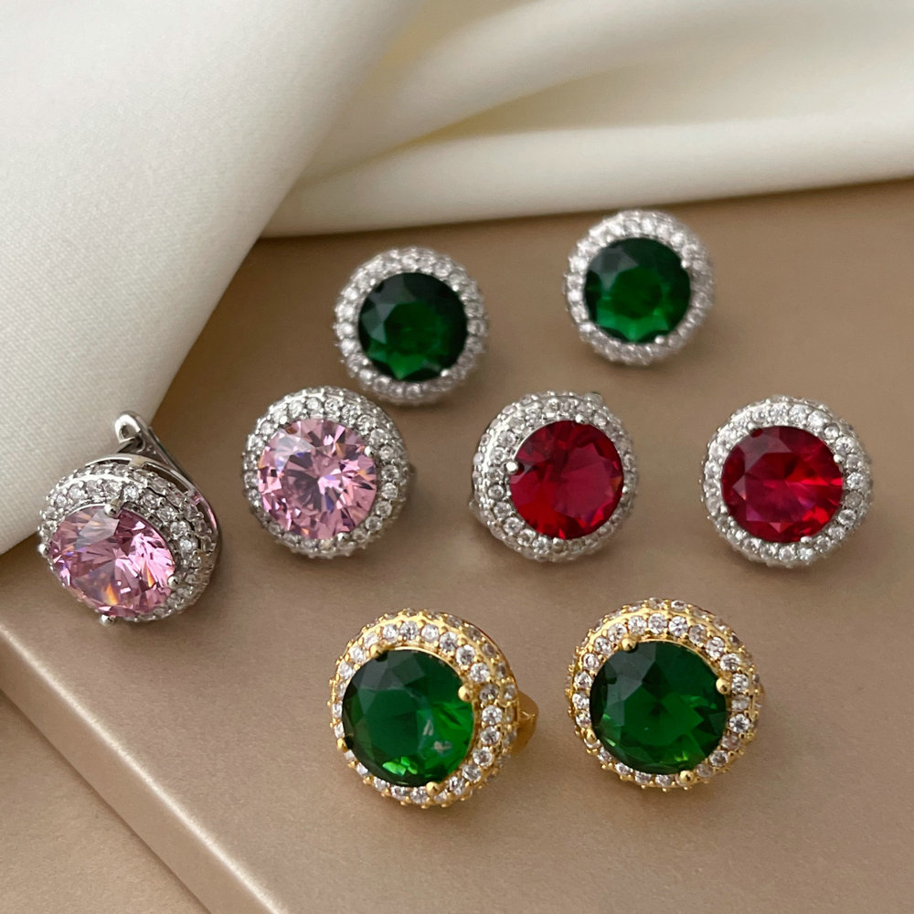 Pave zircon round shape earrings