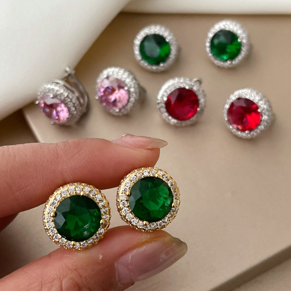 Pave zircon round shape earrings