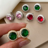 Pave zircon round shape earrings
