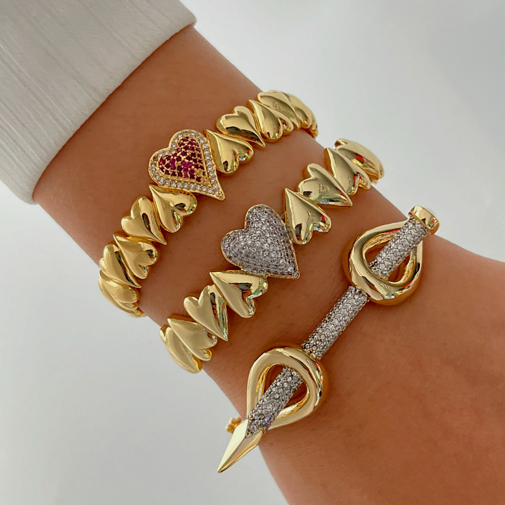Pave heart bangle