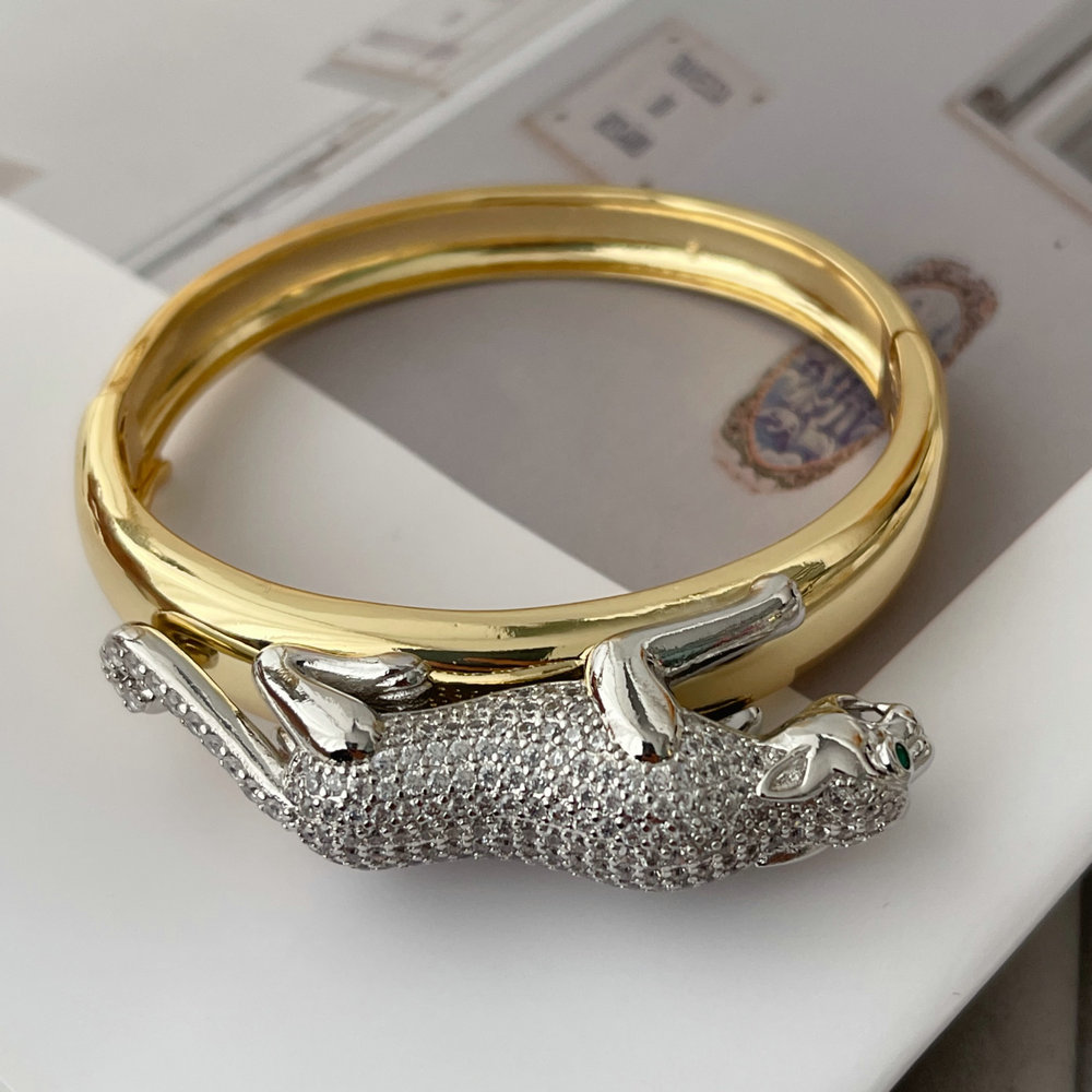 Pave zircon two tone tiger bangle