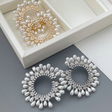 Pave zircon chunky pearl circle earrings