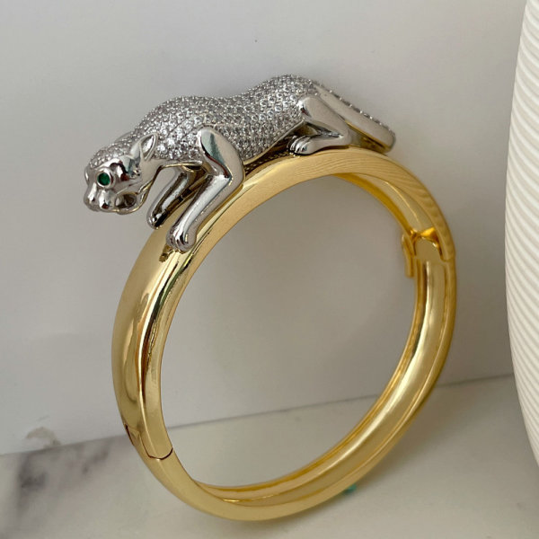 Pave zircon two tone tiger bangle