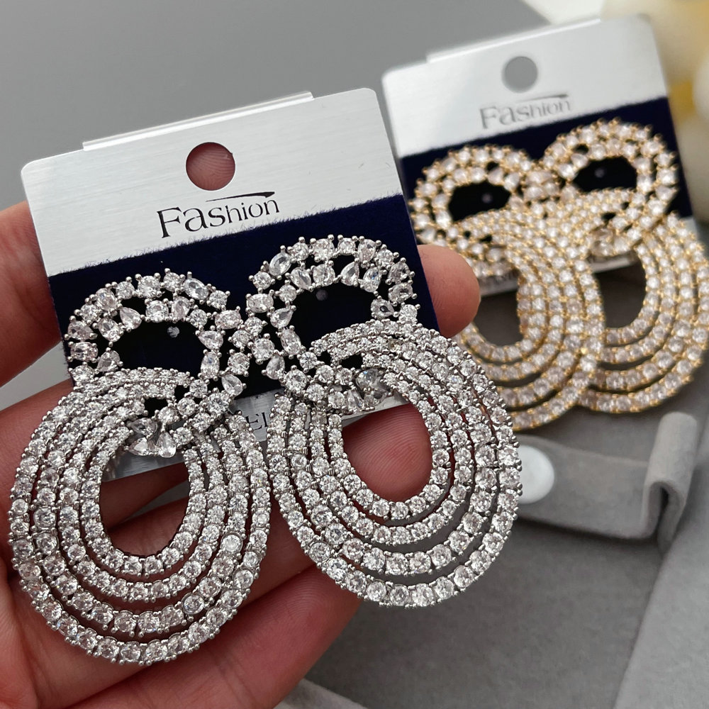 Pave zircon circle earrings