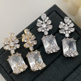 Pave zircon flower earrings