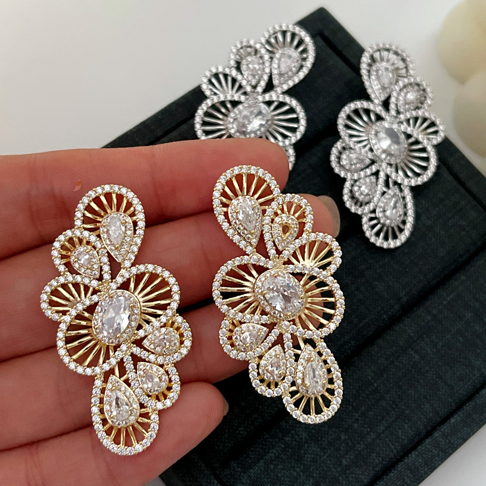 Pave zircon flower earrings