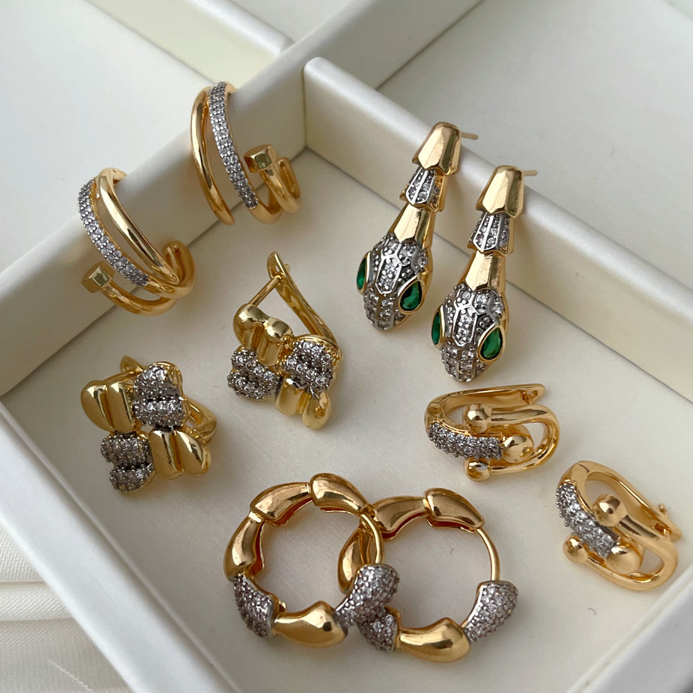 Pave two tone snake earrings