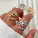 Pave zircon leaf ring