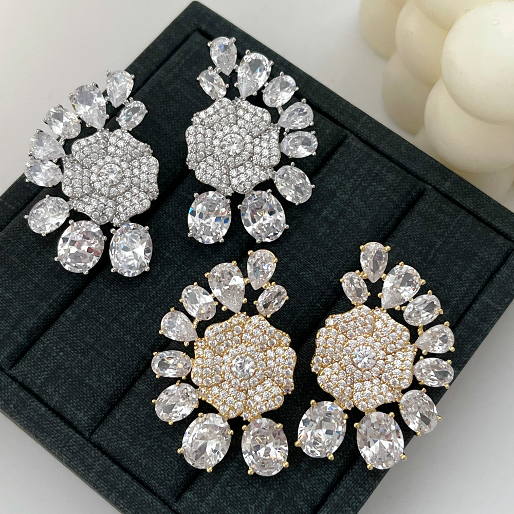 Pave zircon flower earrings