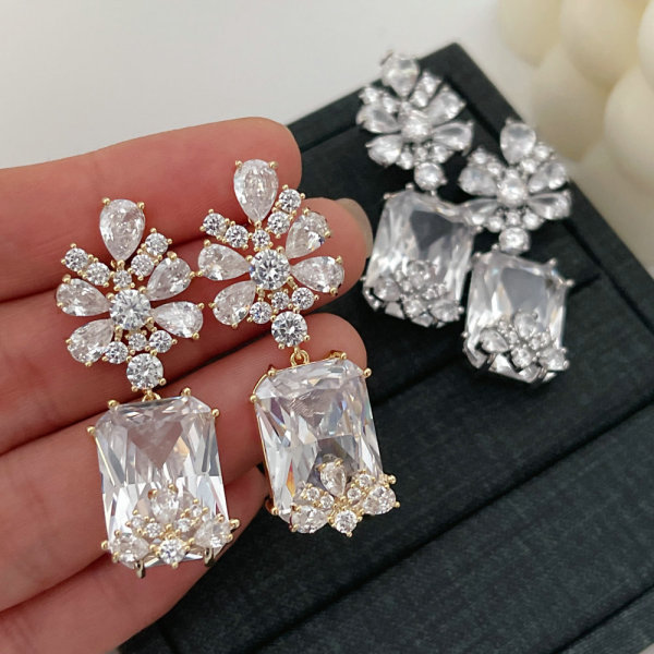 Pave zircon flower earrings