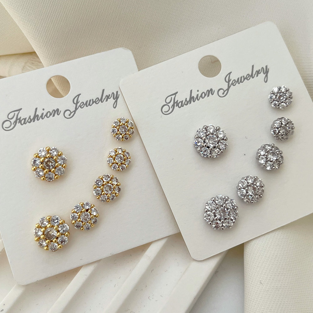 Pave zircon set flower earrings