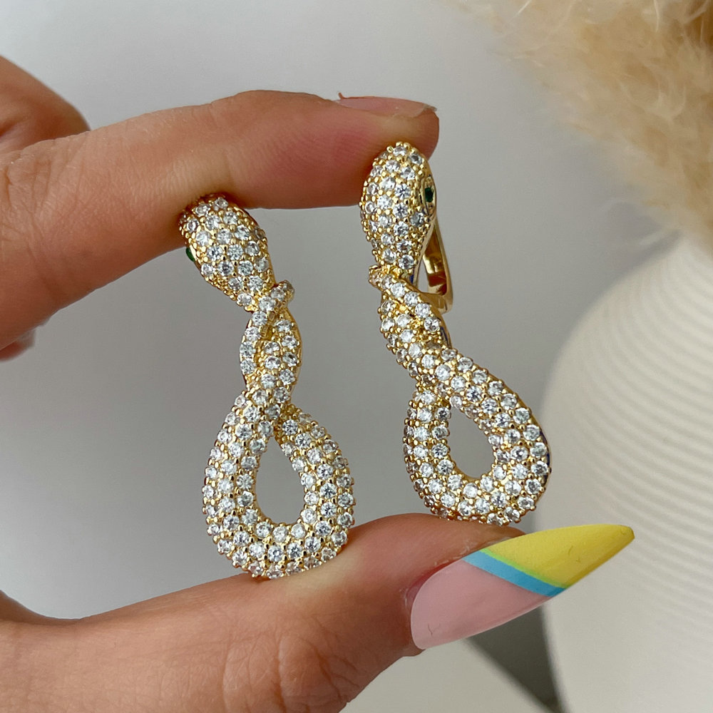 Pave zircon snake earrings