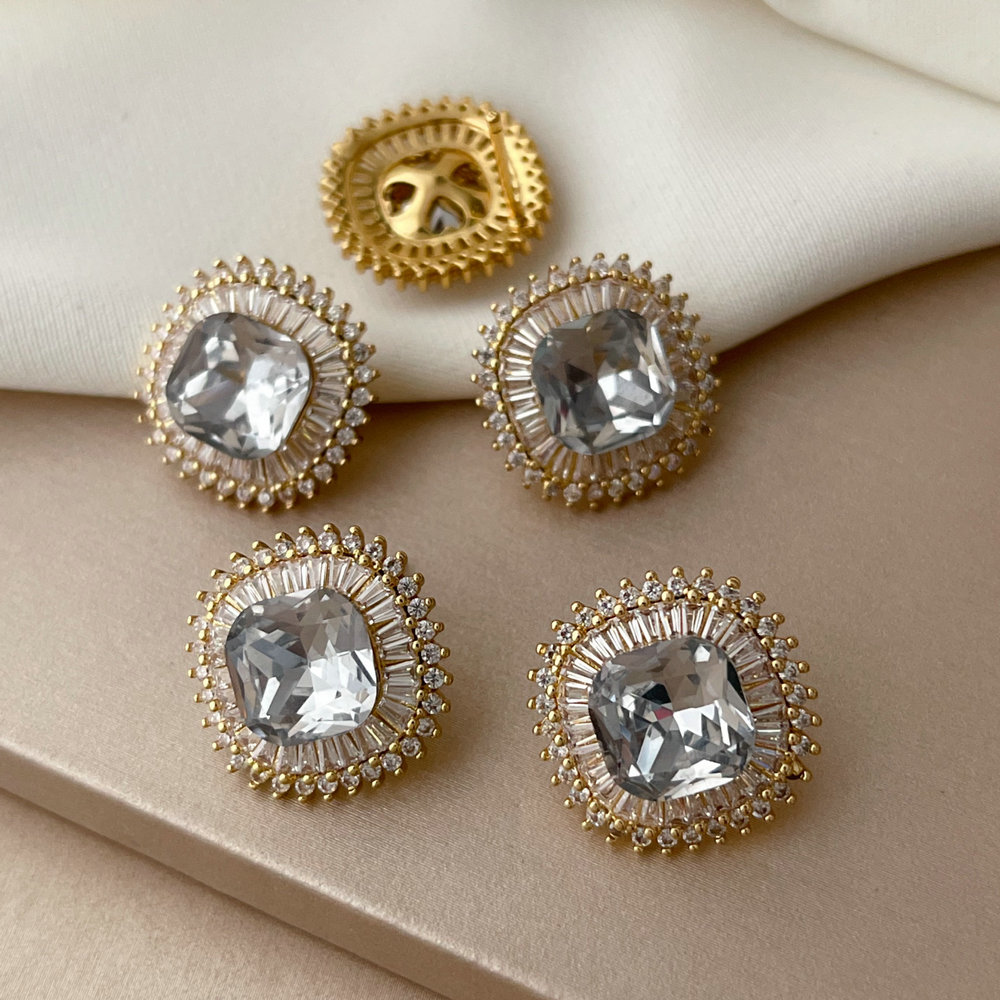 Pave zircon square earrings