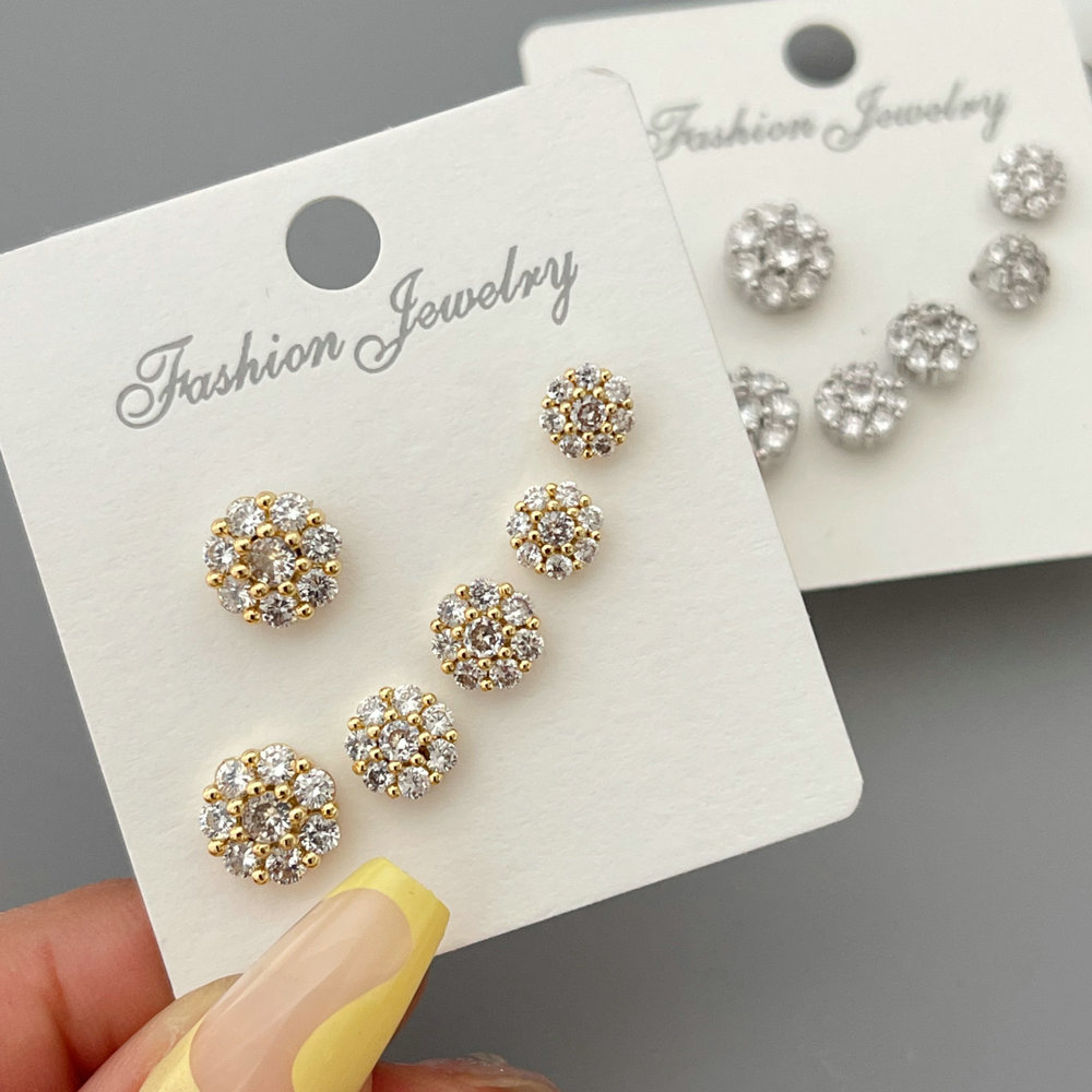 Pave zircon set flower earrings