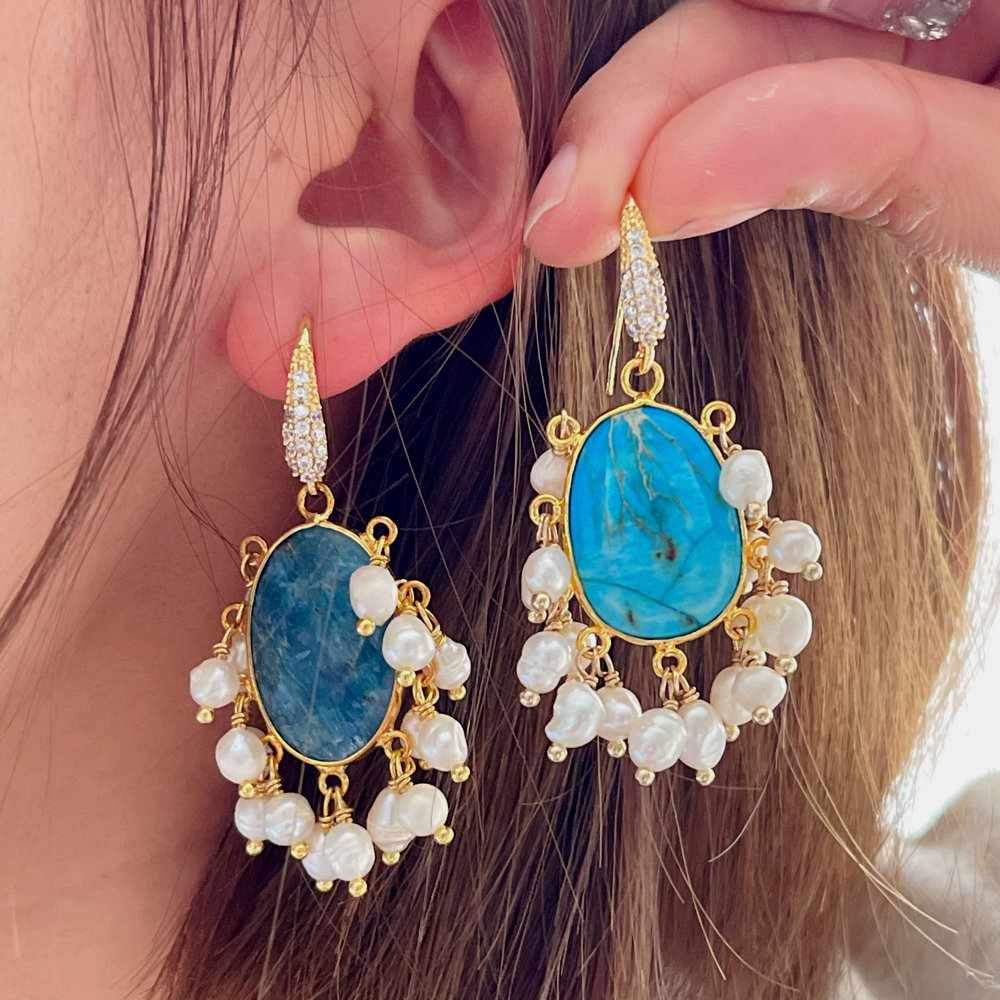 Gemstone pearl earrings