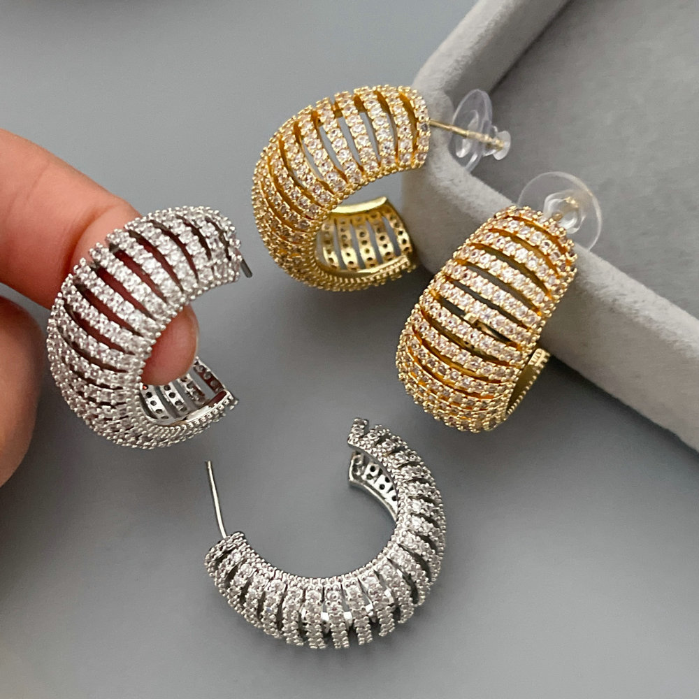 Chunky pave half moon hoop