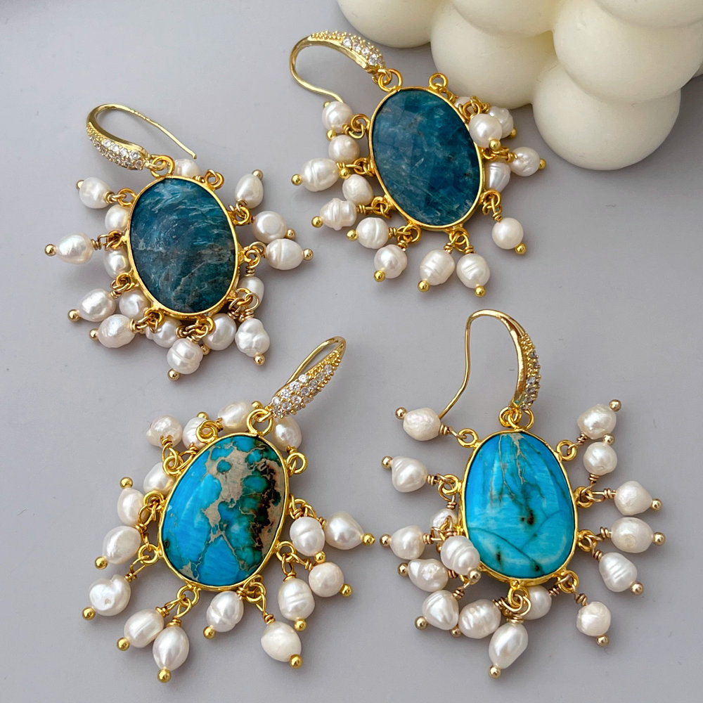 Gemstone pearl earrings