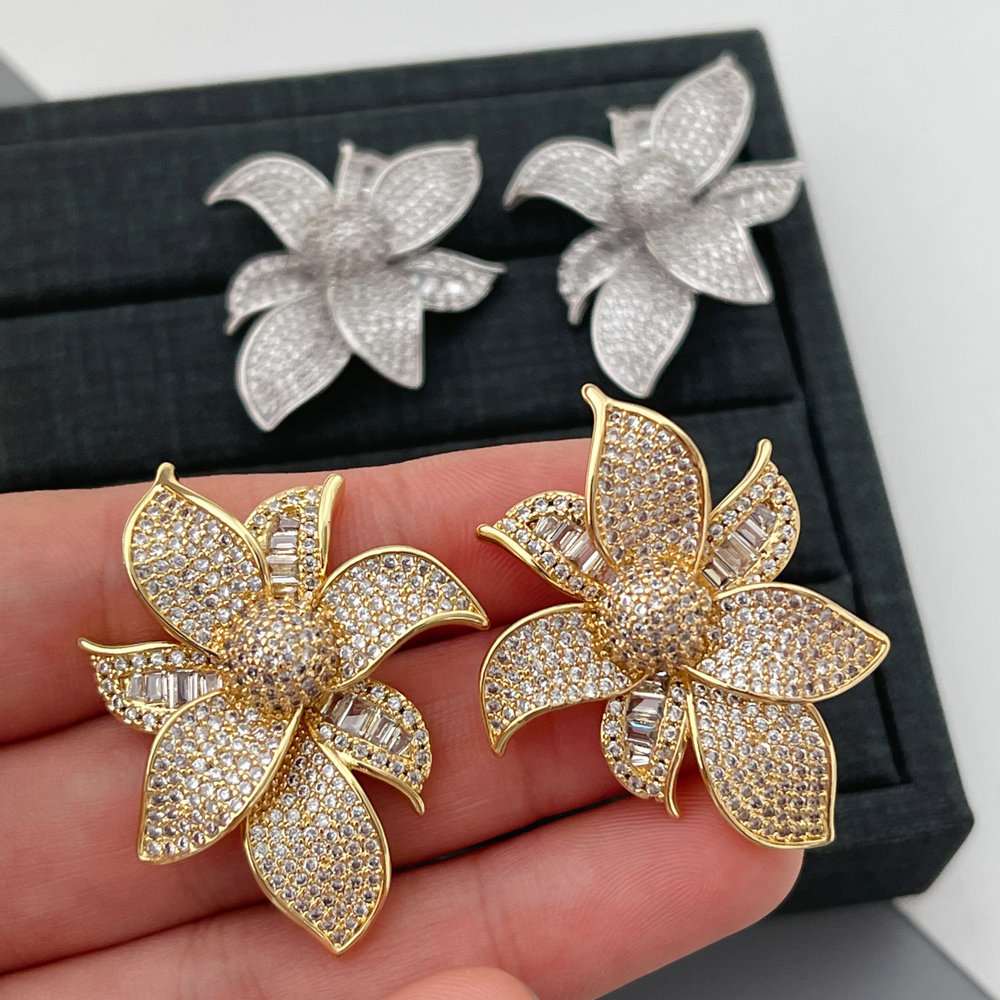 pave zircon flower earrings