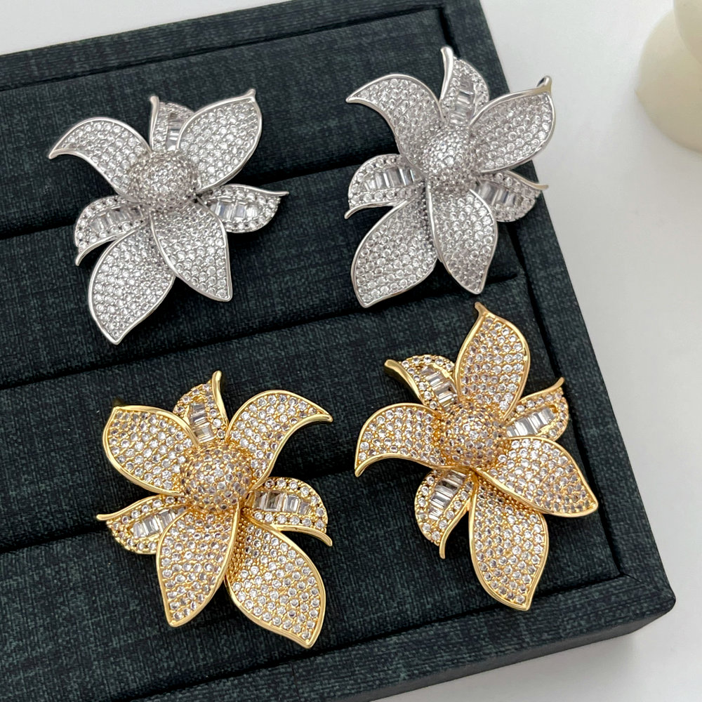 pave zircon flower earrings