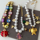 Ladybug pendant bead necklace