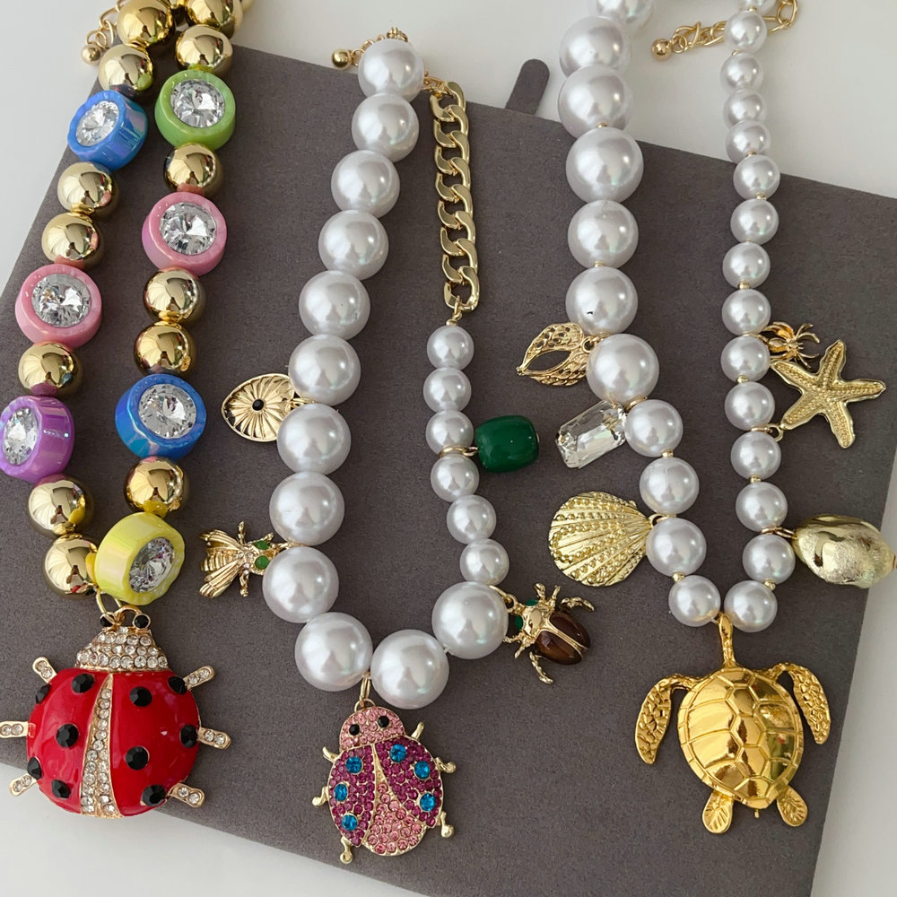 Ladybug pendant bead necklace