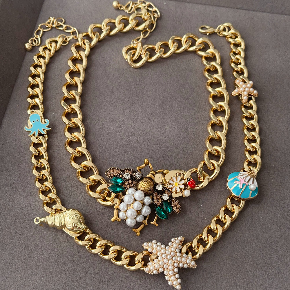 Cuban chain bee sea star necklace