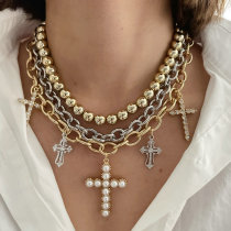 layer bead cross necklace