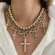 layer bead cross necklace