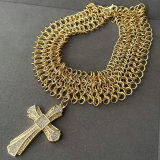 Chunky necklace with ladybug charm cross pendant
