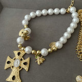 Chunky necklace with ladybug charm cross pendant