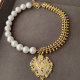 Half pearl half chain necklace with heart pendant