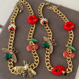 Cuban chain lip bee ladybug charm necklace