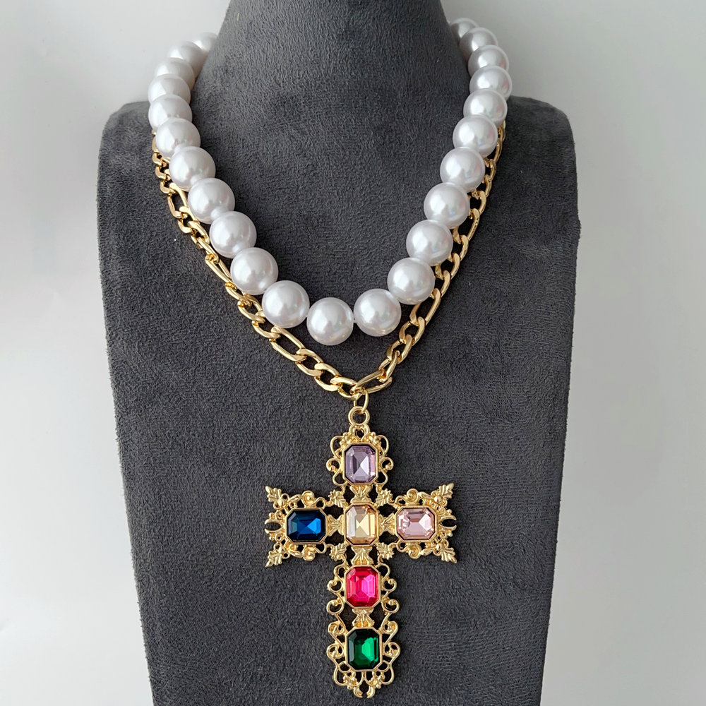 Colorful cross pendant necklace