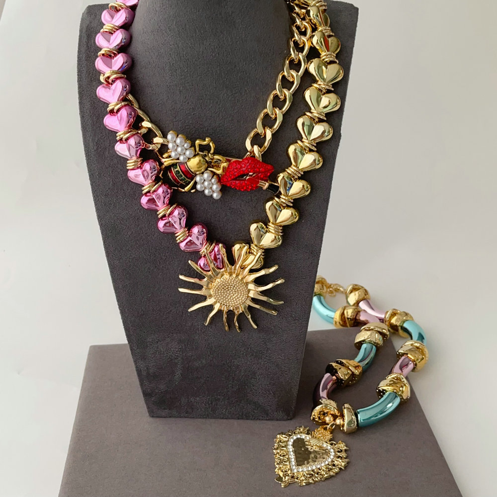 Heart necklace , bee necklace