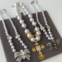 Bow necklace  cross bead necklace