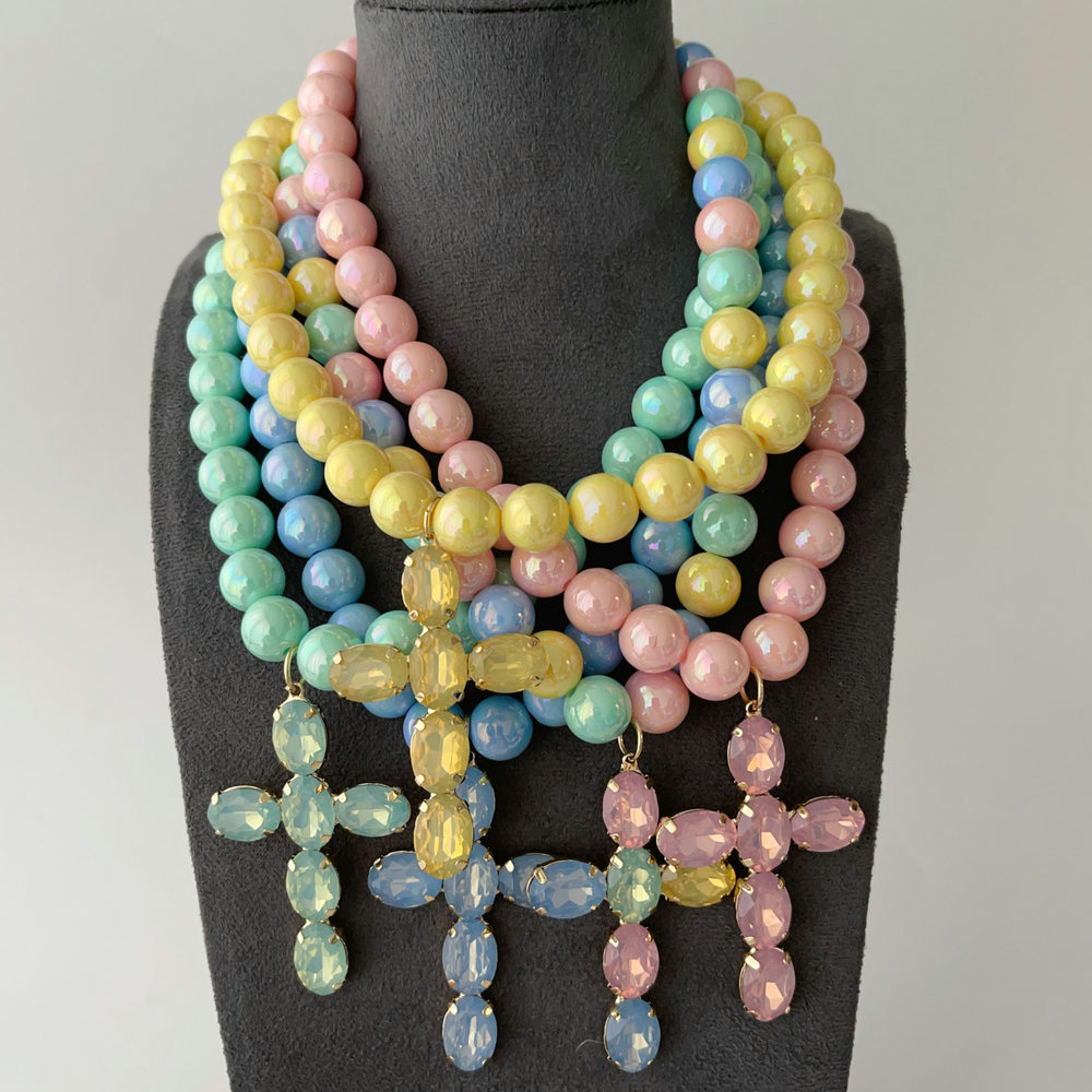 Colorful bead with crystal cross pendant