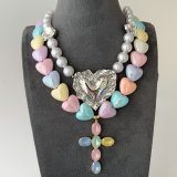 Colorful heart necklace with cross pendant