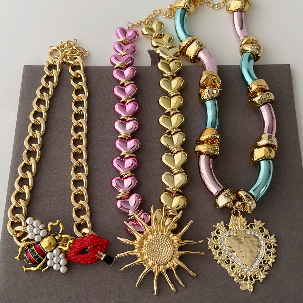 Heart necklace , bee necklace