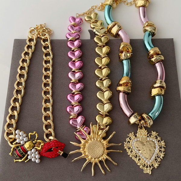 Heart necklace , bee necklace