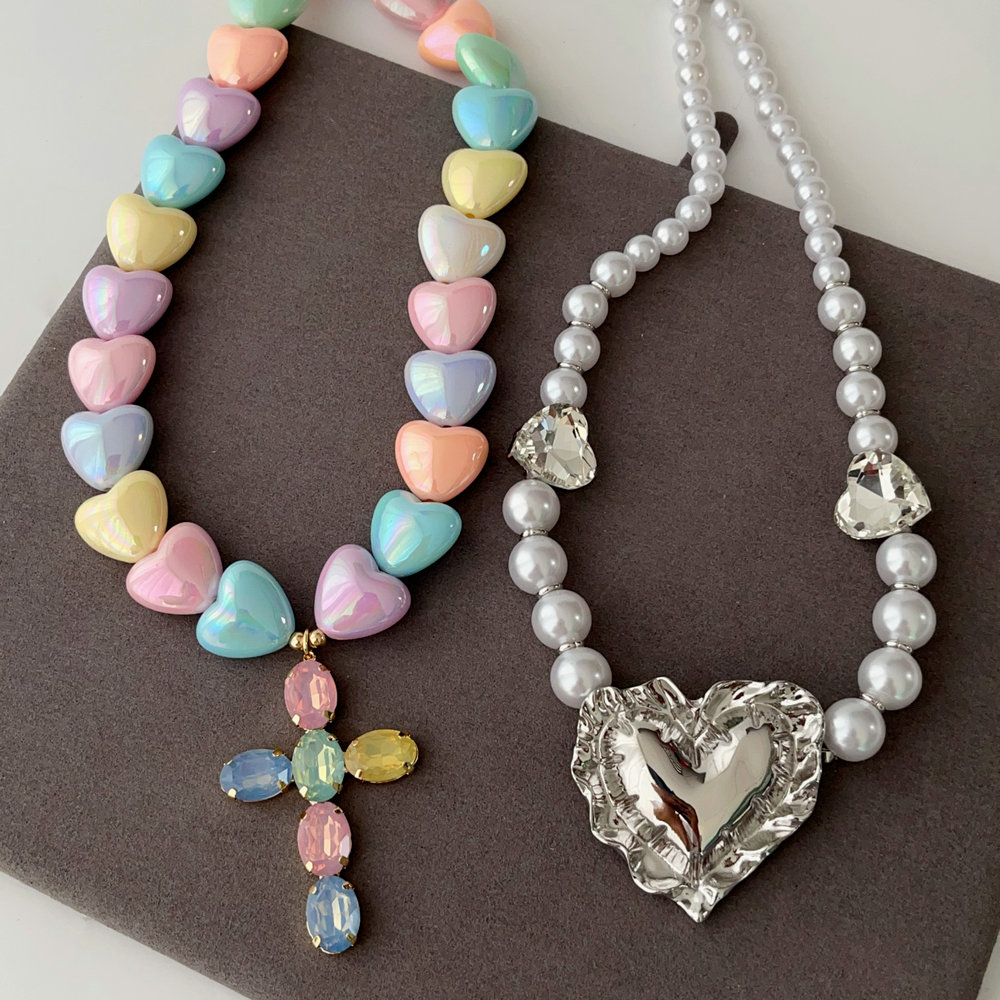 Colorful heart necklace with cross pendant