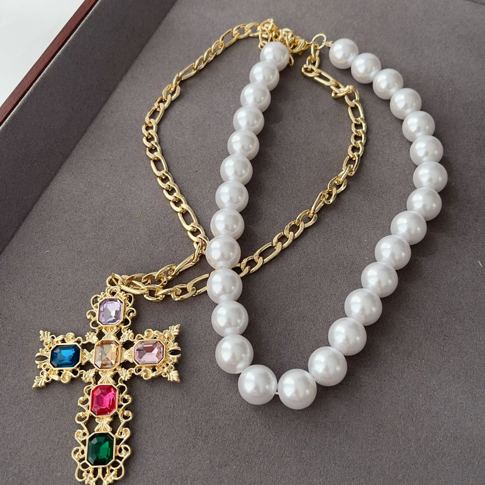 Colorful cross pendant necklace