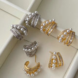 Pave zircon pearl earrings