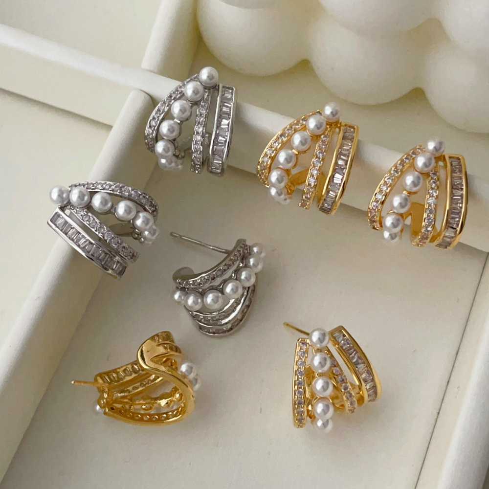 Pave zircon pearl earrings