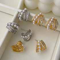 Pave zircon pearl earrings