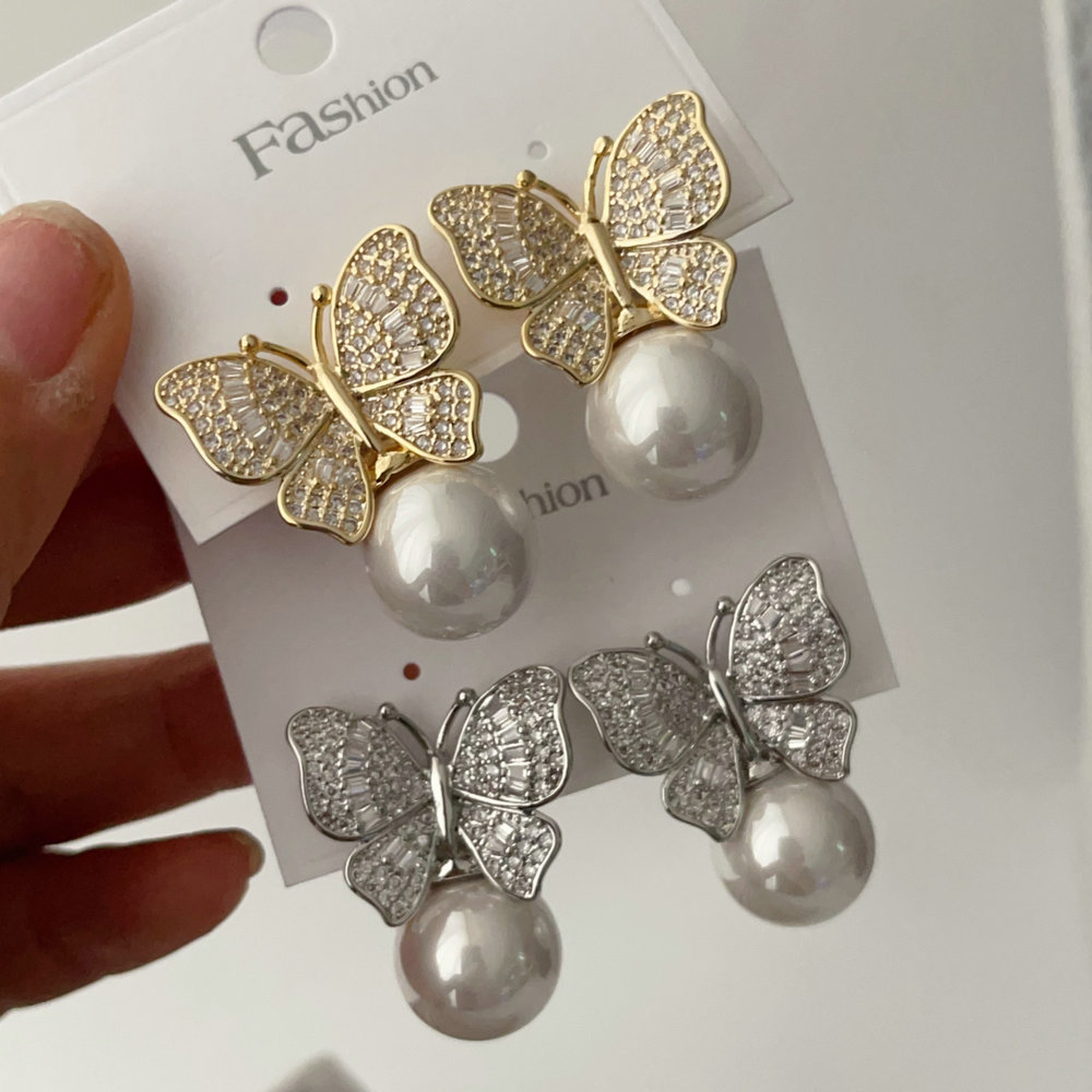 Pave zircon butterfly earrings