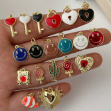 Enamel heart key fish charm