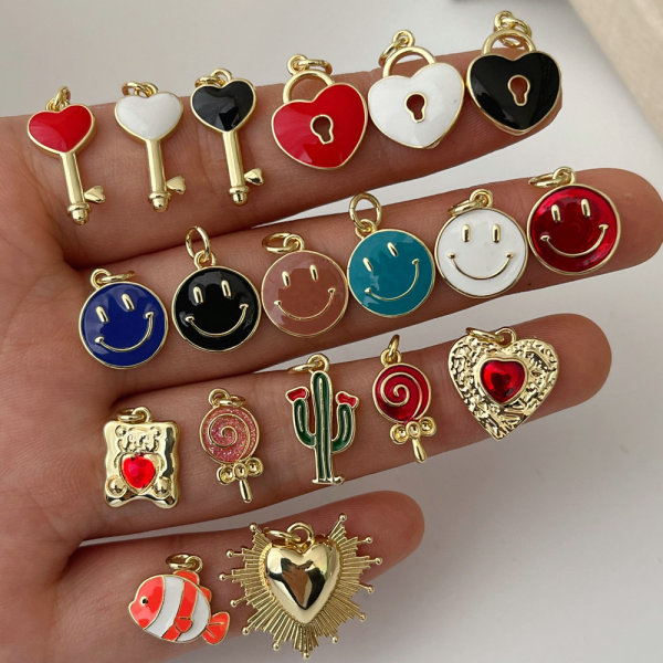 Enamel heart key fish charm